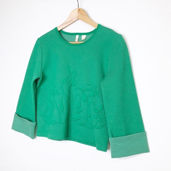 Anthropologie month green floral, embossed top - Picture 10 of 11